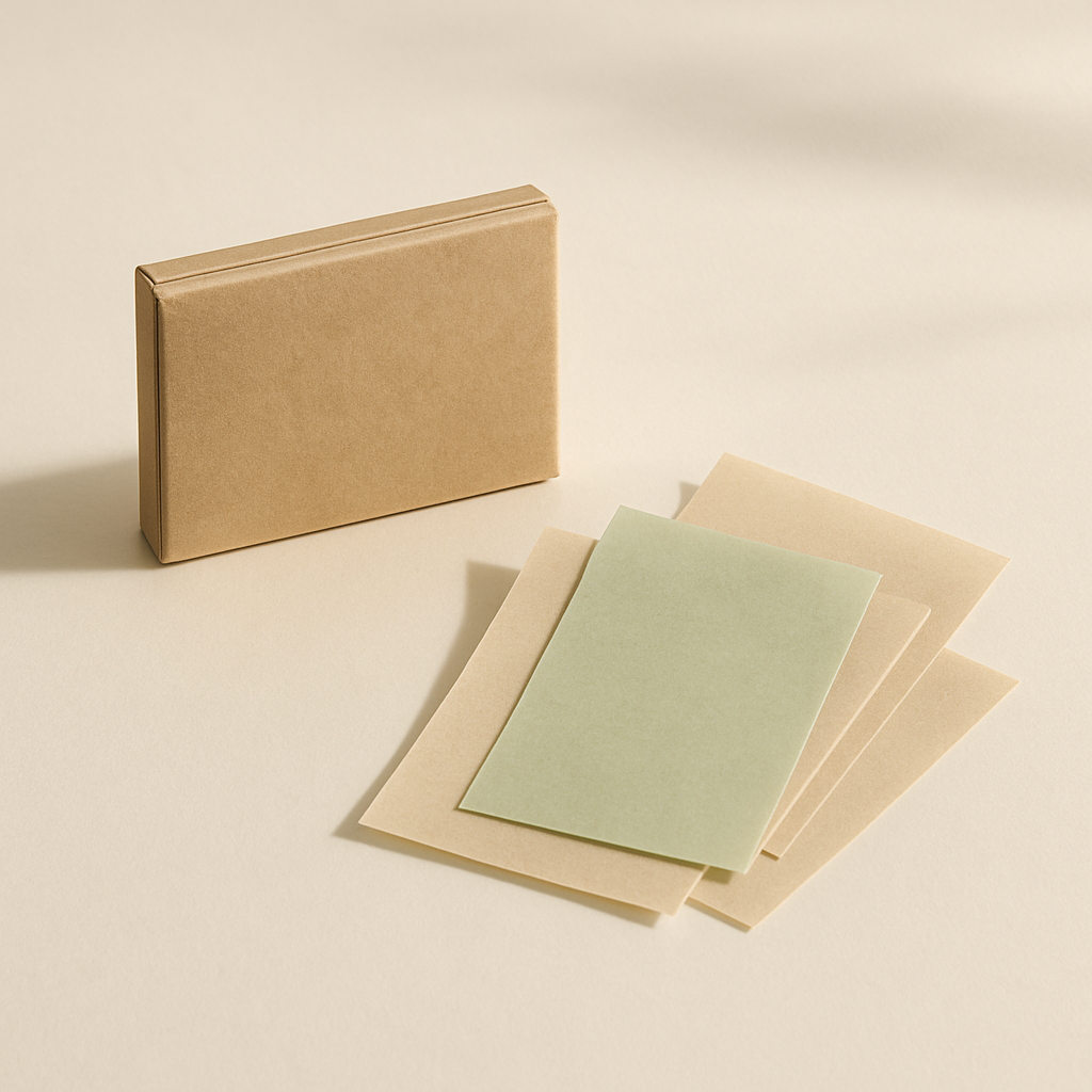 Natural linen, rice & green tea blotting paper — sample image (real photo to follow)